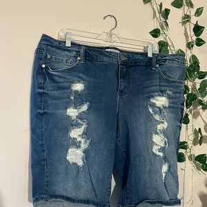 Torrid Dark Blue Distressed Jean Shorts